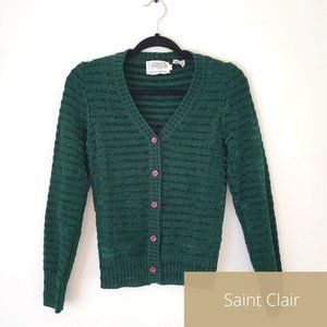 Vintage Saint Clair Paris Emerald Green Cardigan,  Size L (fits like a US S/M)